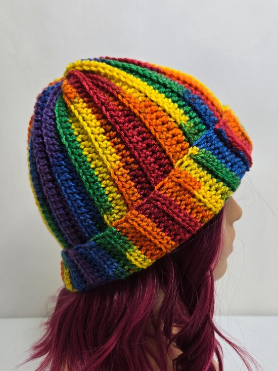 Hand-Crocheted Rainbow Beanie, Pride Striped Hat, Acrylic Yarn, Festival Wear main image 10